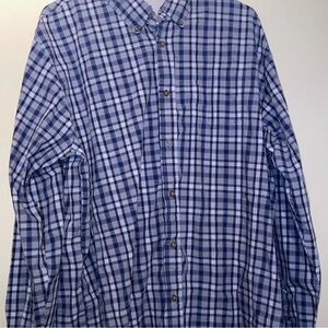 Wrangler XLT Tall Men’s Long Sleeve Plaid Button Down Shirt Blue White